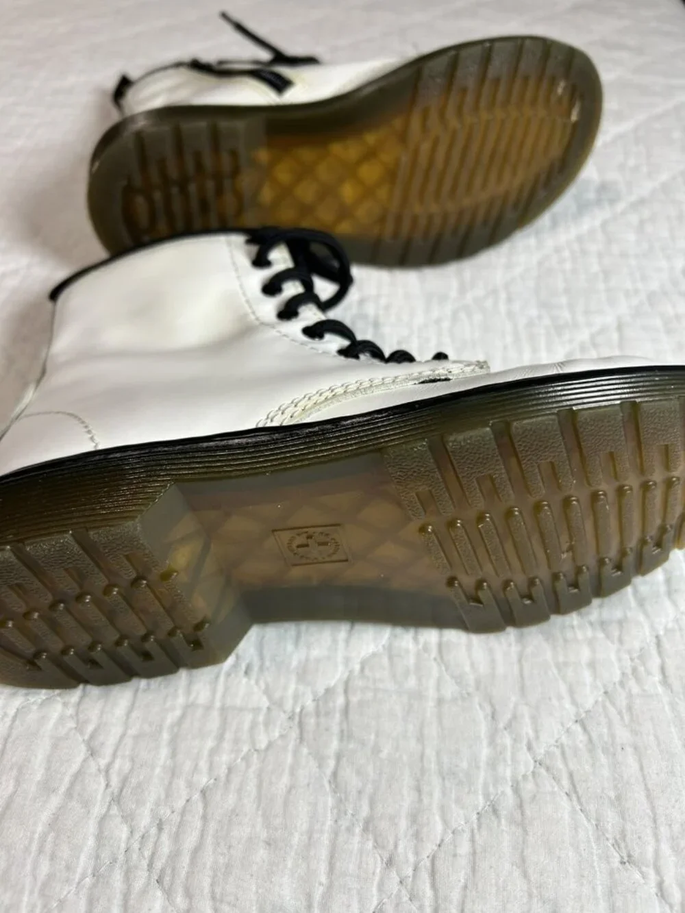 Dr. Martens Boots Youth Size 2 White Leather Lace Up Side Zip